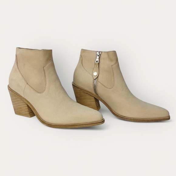 rag & bone RAZOR Nubuck Ankle Boots Pointed Toe Block Heel Zip Western Womens 38 - Picture 1 of 15